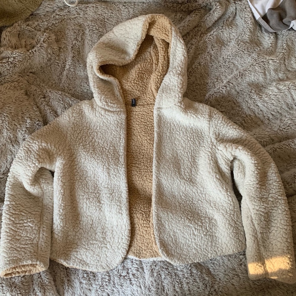 cropped reversible teddy jacket